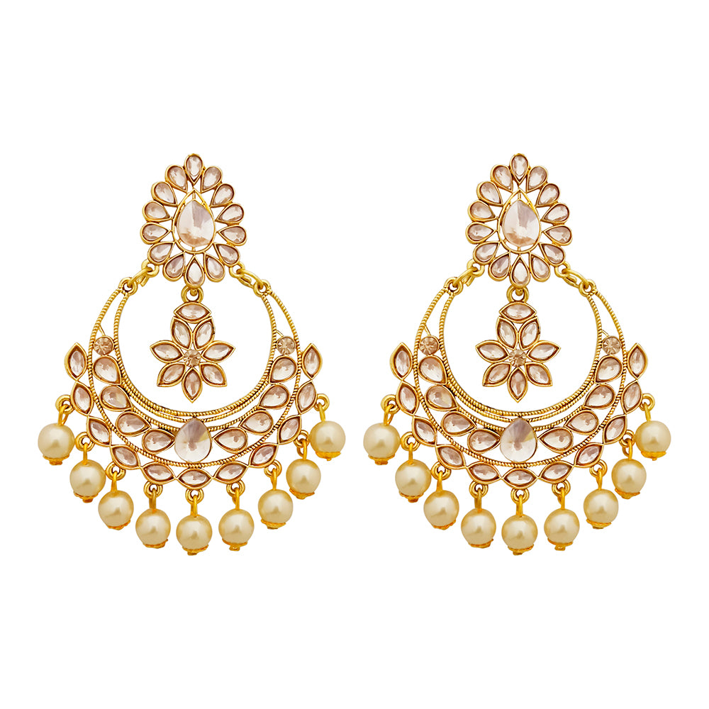 JD Arts Gold Plated Kundan Golden Dangler Earrings