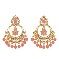 JD Arts Gold Plated Kundan Peach Beads Dangler Earrings