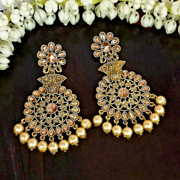 JD Arts Kundan Golden Dangler Earrings