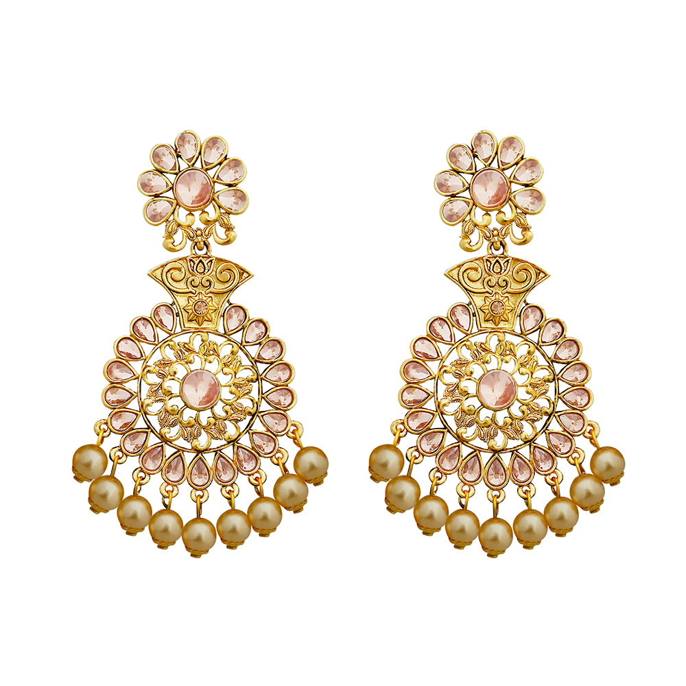 JD Arts Kundan Golden Dangler Earrings