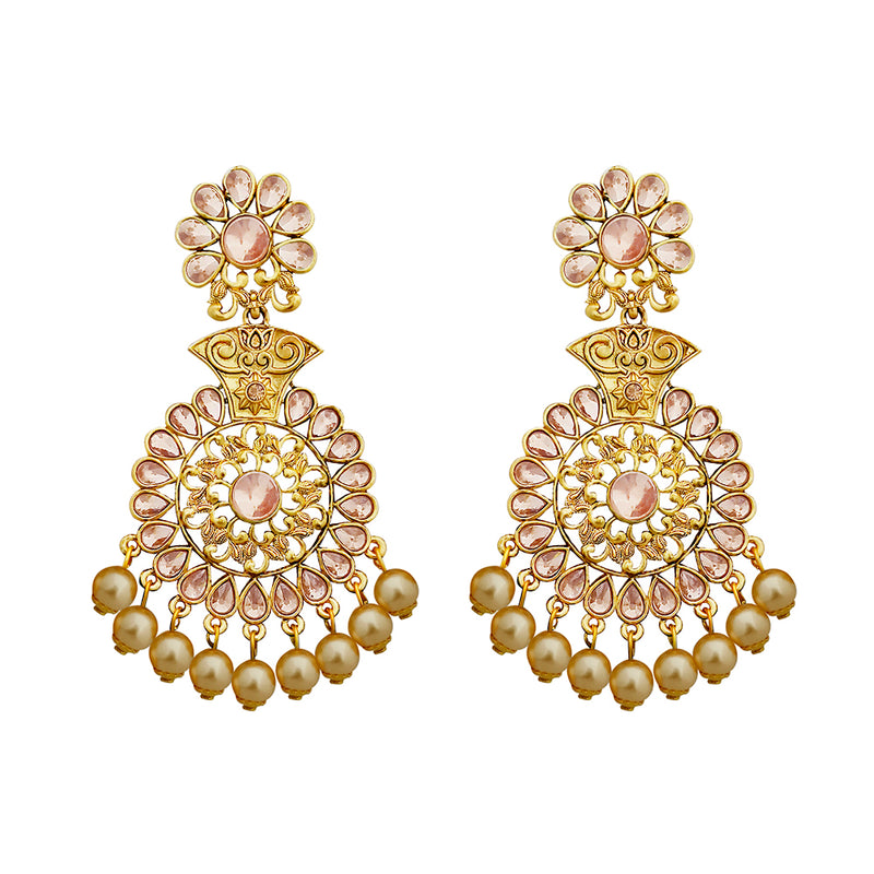 JD Arts Kundan Golden Dangler Earrings