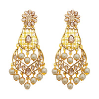 JD Arts Gold Plated White Beads Kundan Stone Dangler Earring