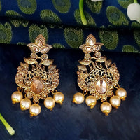 JD Arts Gold Plated White Beads Kundan Stone Dangler Earring - 1317622A