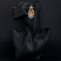 JD Arts Antique Gold Plated Kundan Blue Beads Dangler Earrings