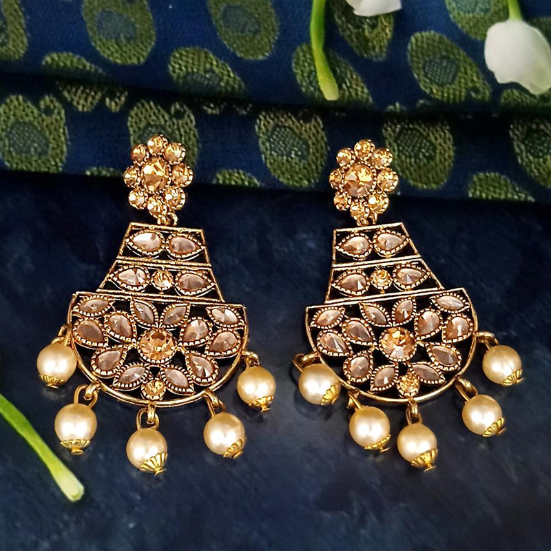 JD Arts Antique Gold Plated Kundan Stones Beads Dangler Earrings - 1317623A