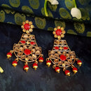 JD Arts Antique Gold Plated Kundan Red Beads Dangler Earrings - 1317623B