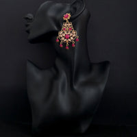 JD Arts Antique Gold Plated Kundan Pink Beads Dangler Earrings