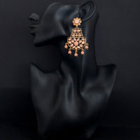 JD Arts Antique Gold Plated Kundan Peach Beads Dangler Earrings