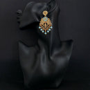 JD Arts Antique Gold Plated Kundan Blue Beads Dangler Earrings