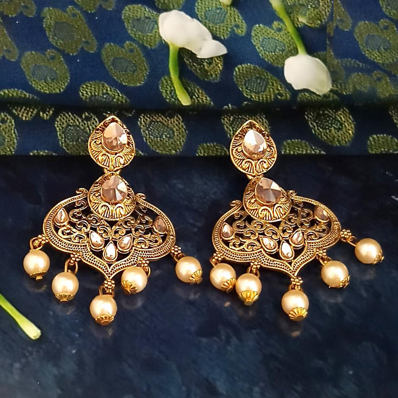 JD Arts Antique Gold Plated Brown Kundan Dangler Earrings - 1317625A