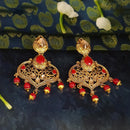 JD Arts Antique Gold Plated Kundan Red Beads Dangler Earrings - 1317625B