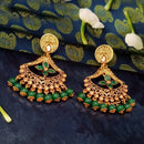 JD Arts Antique Gold Plated Kundan Green Beads Dangler Earrings