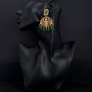 JD Arts Antique Gold Plated Kundan Green Beads Dangler Earrings