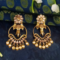 JD Arts Antique Gold Plated Brown Kundan Dangler Earrings