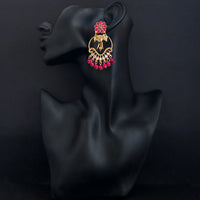 JD Arts Antique Gold Plated Kundan Pink Beads Dangler Earrings