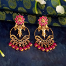 JD Arts Antique Gold Plated Kundan Pink Beads Dangler Earrings