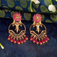 JD Arts Antique Gold Plated Kundan Pink Beads Dangler Earrings
