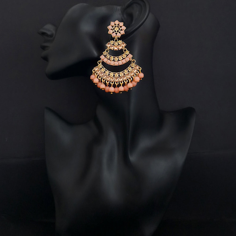 JD Arts Antique Gold Plated Kundan Peach Beads Dangler Earrings
