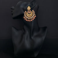 JD Arts Antique Gold Plated Kundan Peach Beads Dangler Earrings