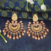 JD Arts Antique Gold Plated Kundan Peach Beads Dangler Earrings