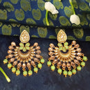 JD Arts Antique Gold Plated Kundan Green Beads Dangler Earrings