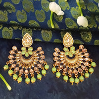 JD Arts Antique Gold Plated Kundan Green Beads Dangler Earrings