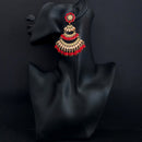JD Arts Antique Gold Plated Kundan Red Beads Dangler Earrings