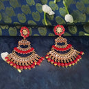 JD Arts Antique Gold Plated Kundan Red Beads Dangler Earrings