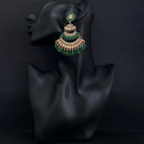 JD Arts Antique Gold Plated Kundan Green Beads Dangler Earrings