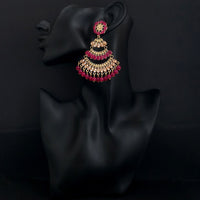 JD Arts Antique Gold Plated Kundan Pink Beads Dangler Earrings