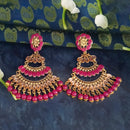 JD Arts Antique Gold Plated Kundan Pink Beads Dangler Earrings