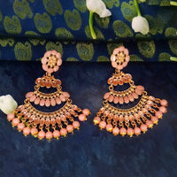 JD Arts Antique Gold Plated Kundan Peach Beads Dangler Earrings