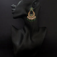 JD Art Gold Plated Green Kundan Dangler Earrings