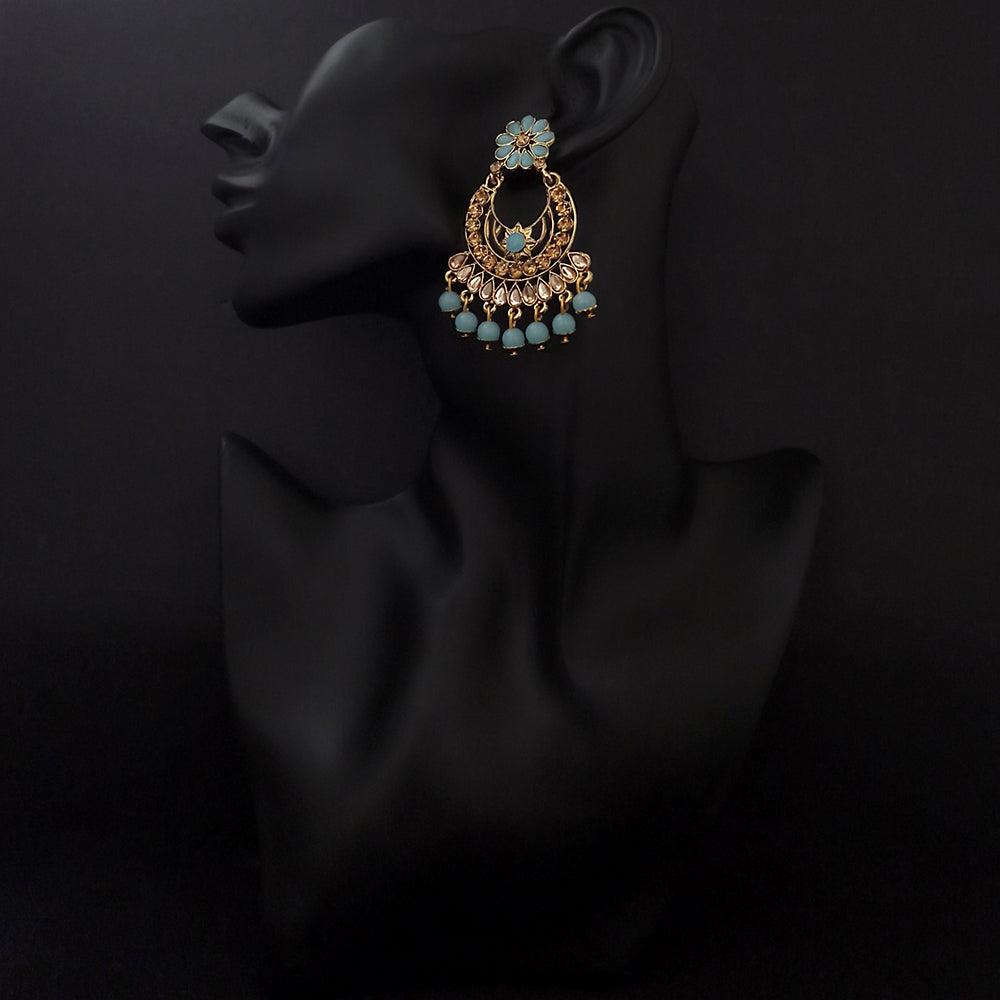 JD Art Gold Plated Grey Kundan Dangler Earrings