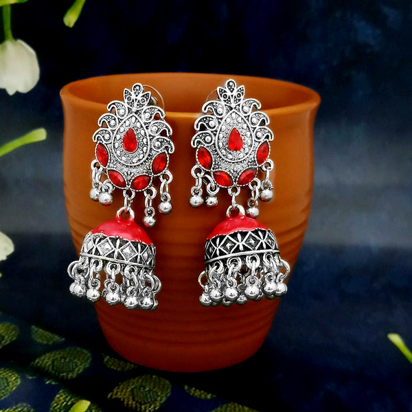 JewelJunk Red Oxidized Plated Jhumka