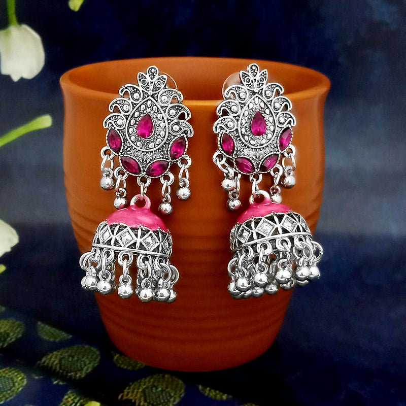 JewelJunk Pink Oxidized Plated Jhumka