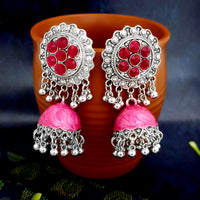 JewelJunk Pink Oxidized Plated Jhumka