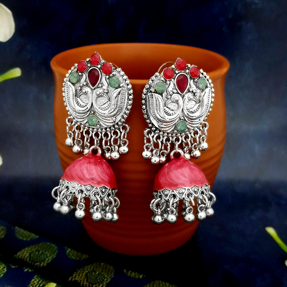 JewelJunk Maroon Oxidized Plated Jhumka