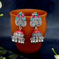 JewelJunk Maroon Oxidized Plated Jhumka