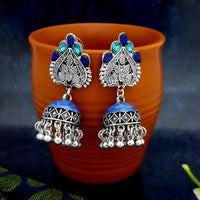 JewelJunk Blue Oxidized Plated Jhumka