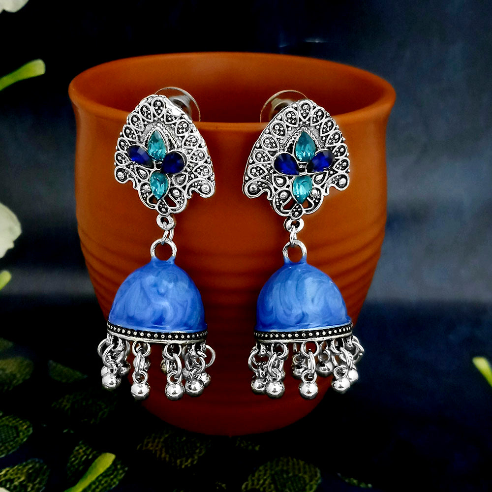 JewelJunk Blue Oxidized Plated Jhumka