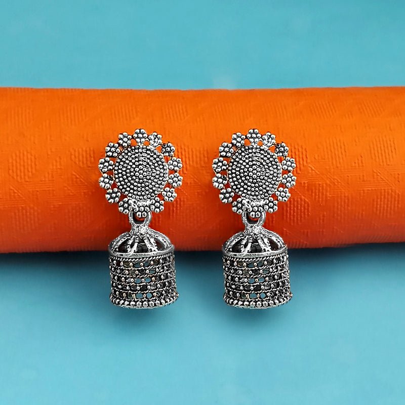 Kriaa Oxidised Plated Floral Jhumki Earrings