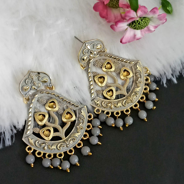 Woma Matte Grey Meenakari Dangler Beads Drop Earrings