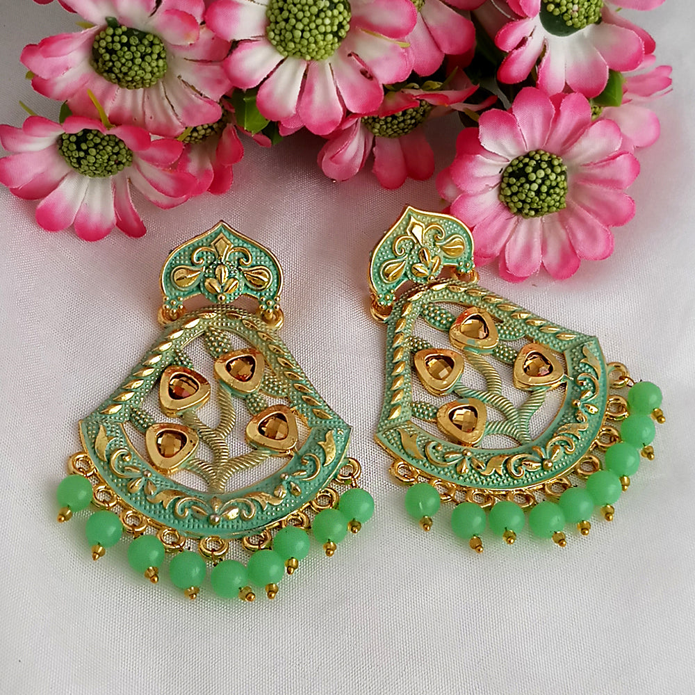 Woma Matte Green Meenakari Dangler Beads Drop Earrings