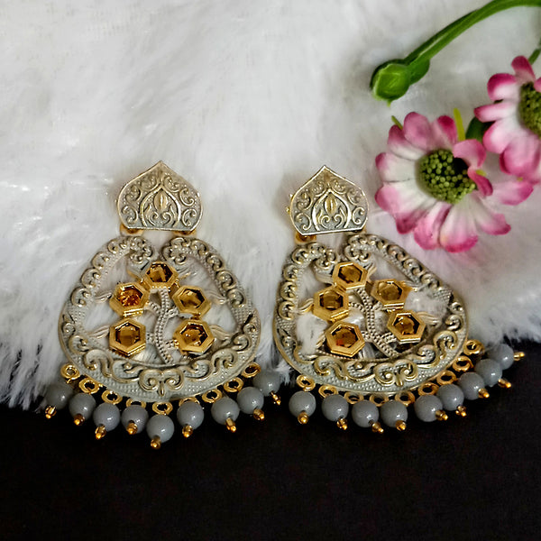 Woma Matte GreyMeenakari Dangler Beads Drop Earrings