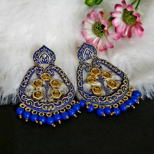 Woma Matte Blue Meenakari Dangler Beads Drop Earrings