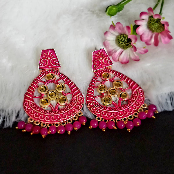 Woma Matte Pink Meenakari Dangler Beads Drop Earrings