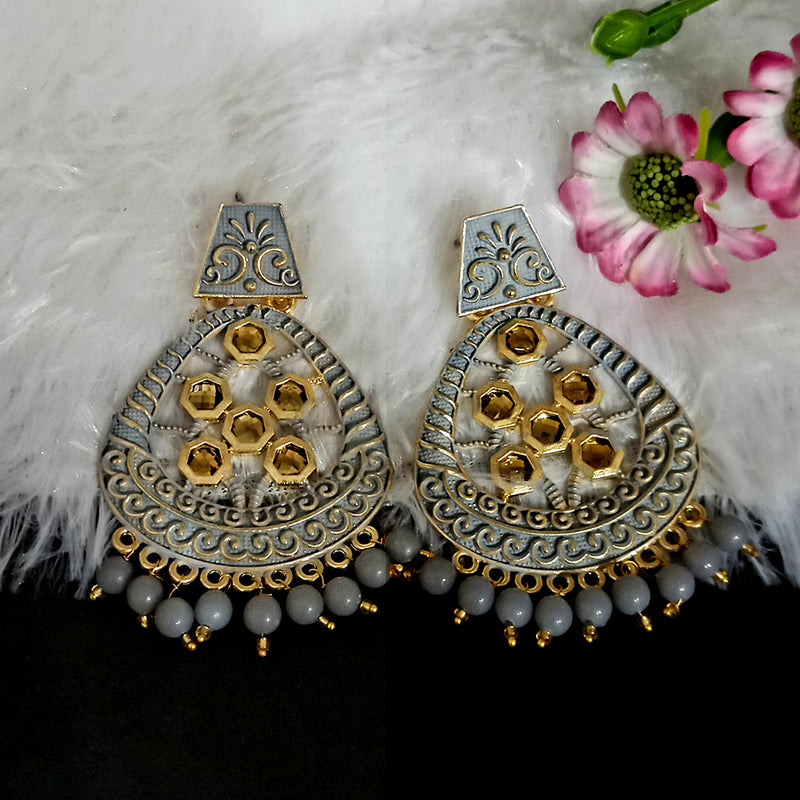 Woma Matte Grey Meenakari Dangler Beads Drop Earrings