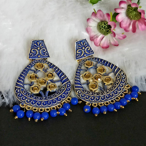 Woma Matte Blue Meenakari Dangler Beads Drop Earrings