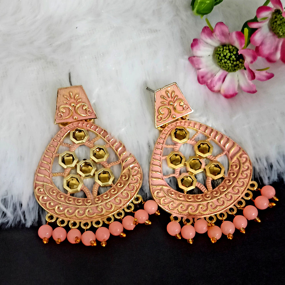 Woma Matte Peach Meenakari Dangler Beads Drop Earrings